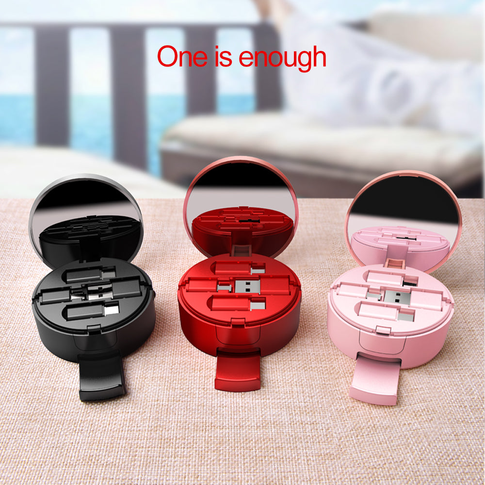 Compact 3-in-1 Makeup Mirror with Built-in Cable