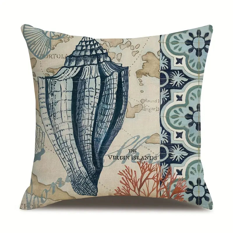 Ocean Theme Cotton Linen Cushion Cover for Home Decor