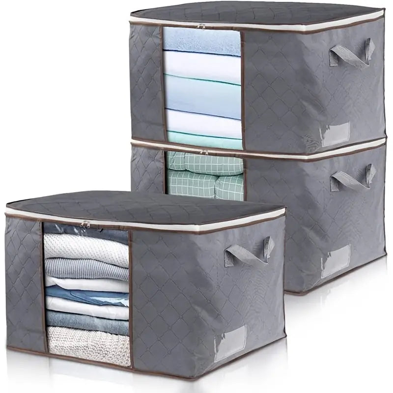 3pcs Grey 90L Foldable Clothes Storage Organizer Set