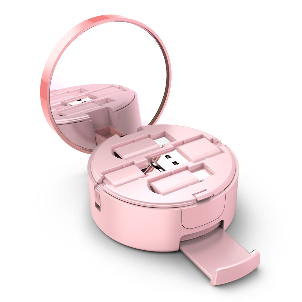 Compact 3-in-1 Makeup Mirror with Built-in Cable