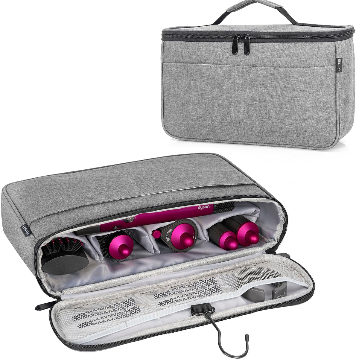 WELIDAY Travel Storage Bag Compatible with Dyson Airwrap Styler Portable Travel Organizer for Hair Curler and Attachment with Multi-pockets(Gray)