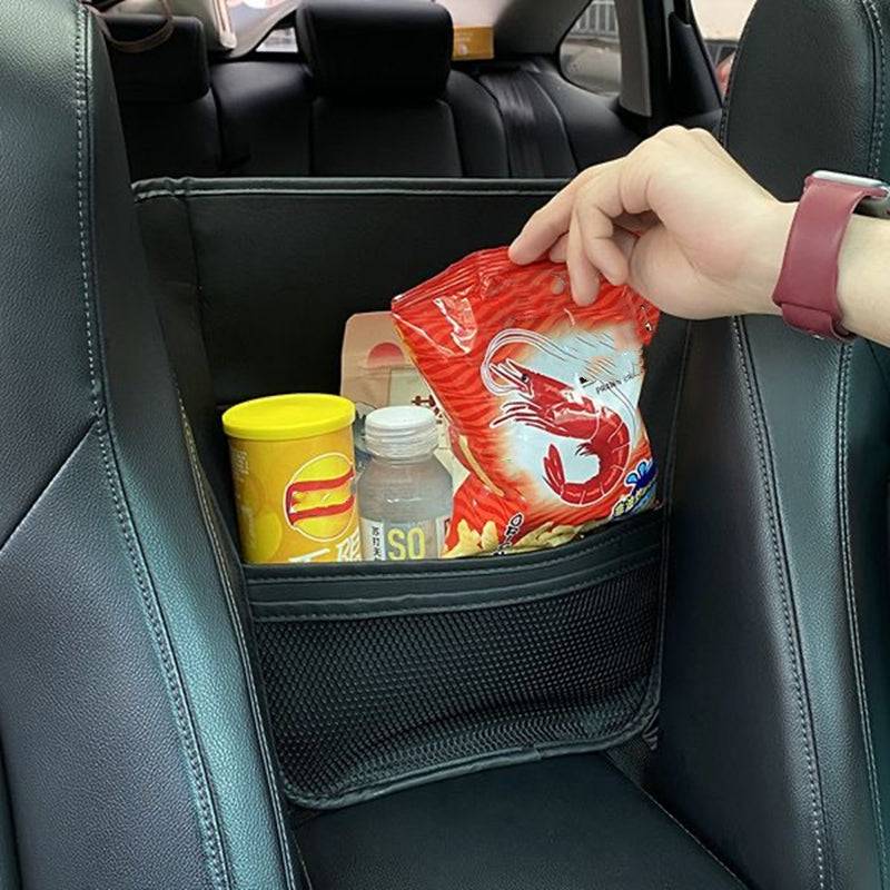 Leather Car Seat Backrest Storage Bag and Hook Pocket
