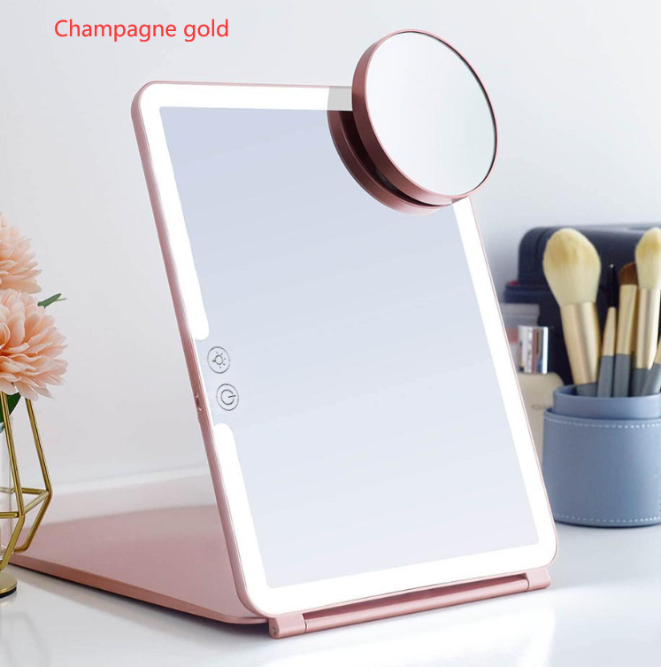 Large Lighted Portable Folding Makeup Mirror – Rechargeable, Magnifying, Travel-Friendly