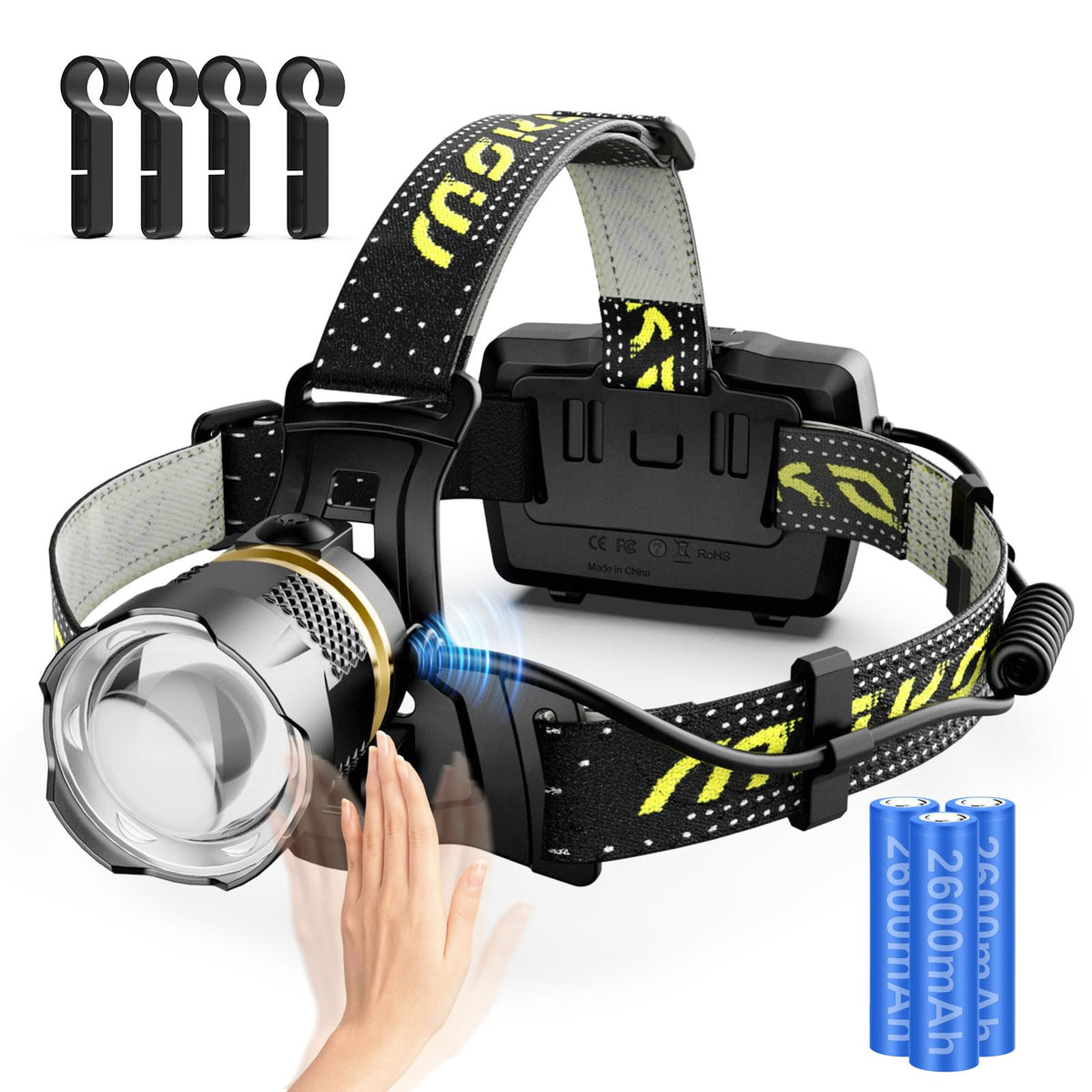 MoKo Stirnlampe Led Wiederaufladbar 30000 Lumen & 7800 mAh Grosse Kapazität AKKU8 Lichtmodi mit Bewegungssensor IP68 Wasserdicht 90° Verstellbar Kopflampe Stirnlampe für Outdoor Camping Angeln