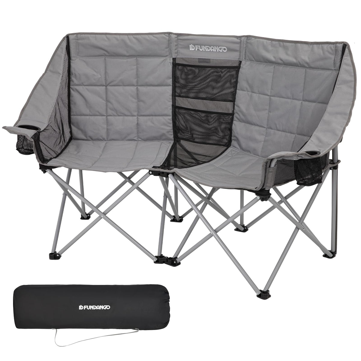 FUNDANGO Loveseat Camping Chairs Adults 2 Person Oversized Double Camping Chair for Outside Picnic Beach Travel Love Seat Camp Chair Oversized Grey