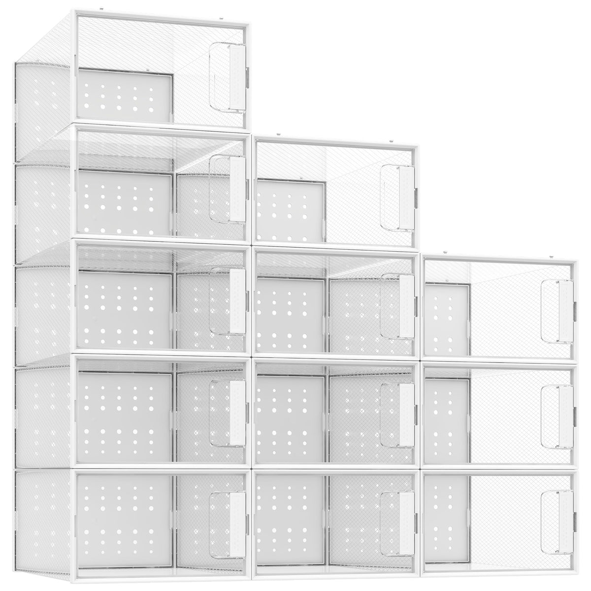 Pinkpum Shoe Organizer Storage Boxes for Closet Clear Plastic Stackable Sneaker Storage Containers Bins with Lids Clear Shoe Case ContainersWhite 12 Pack