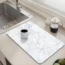 Dish Drying Mat15"x18" Rubber Backed Absorbent Dish Drying Mat for Kitchen Counter-Coffee Bar Accessories Fit Under Coffee Maker for Kitchen DishesCoffee StationCoffee Bar(White Marble)