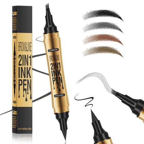1 Pcs Microblading Eyebrow Pencil 2-in-1 Dual-ended Eyebrow Pen 4-Prong Micro-Fork Tip Applicator & Precision Brush Tip Brow Pencil Waterproof Stay on All-day Makeup for Natural Eyebrow Grey