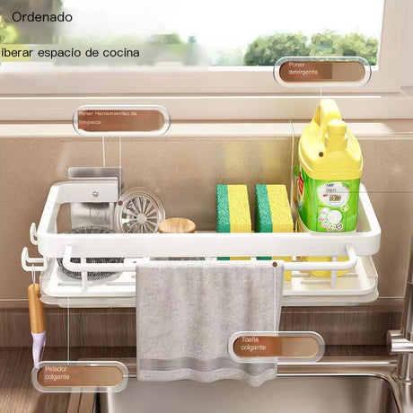 Wall-Mounted Kitchen Storage Rack with Drain Basket