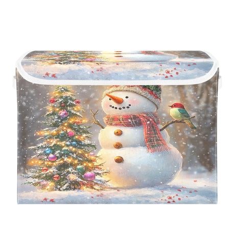 xigua Whimsical Snowman Storage Bins with Lids and Carrying HandleFoldable Storage Boxes Organizer Containers Baskets Cube with Cover for Home Bedroom Closet Office Nursery