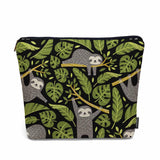 Kalygon Women Makeup Organizer Bag Sloth Tropical Palm Leaves Sloth Cute Flax Cosmetic Bag Makeup Bags Toiletry Bag Accessories Organizer Travel Bags For Home Bathroom Office Hotel Gym Green