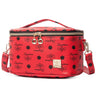 LACATTURA Travel Makeup Bag for Women Leather Toiletry Bag Cosmetic Case with Adjustable Divider Portable Make Up Organizer Brush Holder with Shoulder Strap Beauty Storage Bags for Girls Red