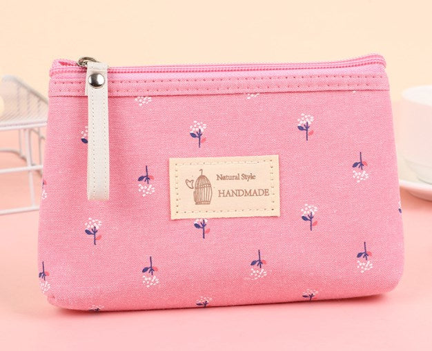 Letter Flower Print Canvas Makeup Bag for Women