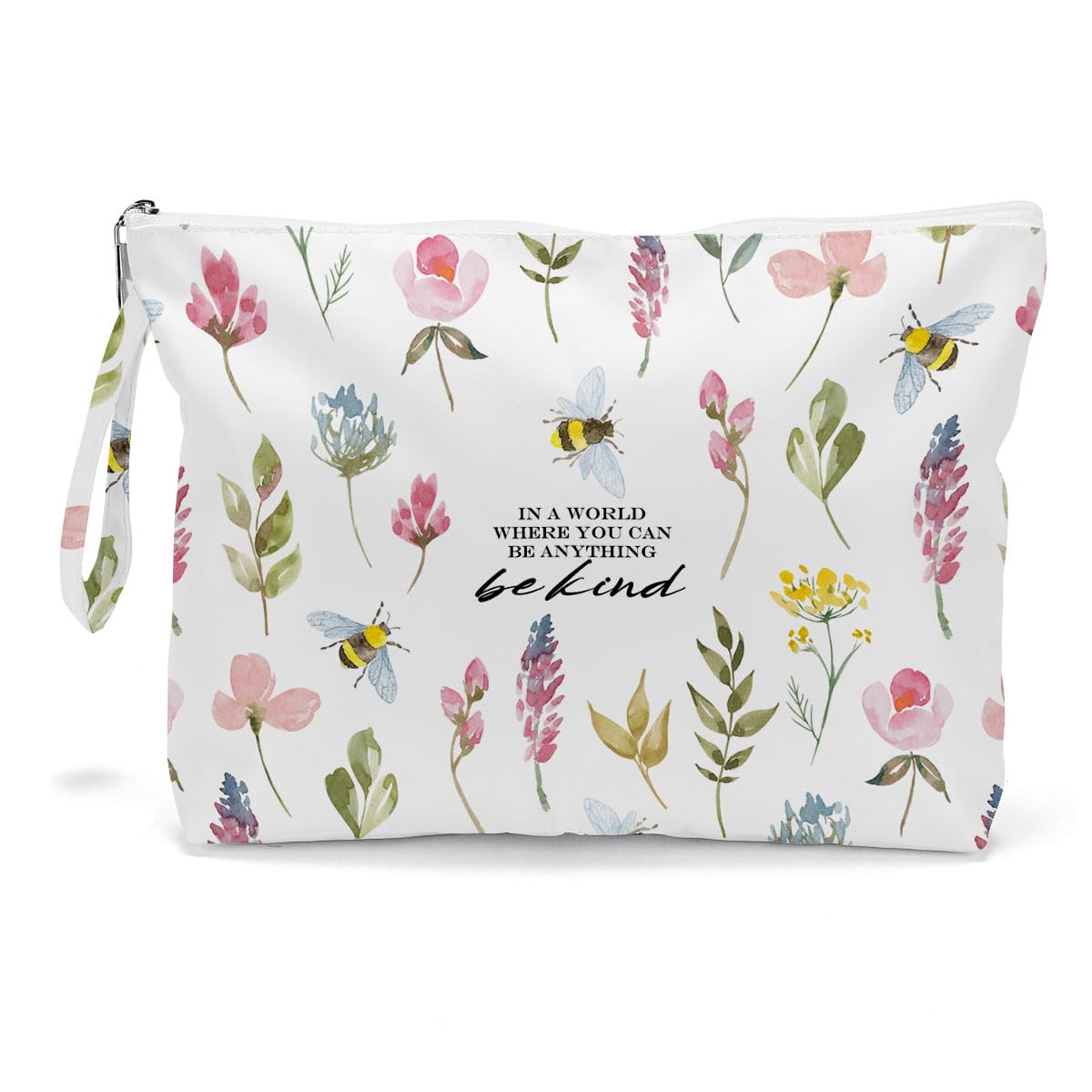 Makeup Bag Toiletry Bag Waterproof Large Capacity Travel Cosmetic Bag Zipper Pouch for Women Girls Mom Wife Sister Friends Wet Bag Baby Diaper Bag Bee Wildflower Sunflower Decor