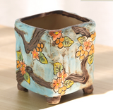 Hand-Painted Diamond-Embedded Square Ceramic Planter