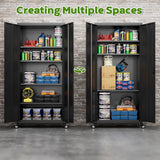 Garage Storage Cabinet With Optional Wheels, Metal Lockable File Cabinet With 2 Doors And 4 Adjustable Shelves,Tool Storage,Home Office Garage,Gym,School Black