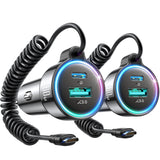 2-Pack 60W Fast Car Charger USB C PD &QC3.0 with 5ft 30W Type C Coiled Cable Car iPhone Charger Adapter Cigarette Lighter for iPhone 16/15 Pro Max Plus Samsung S24/S23 Andriod/Pixel/iPad