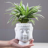 White Ceramic Succulent Planter with Buddha Statue Decor