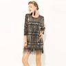 New Beaded Sequin Chiffon Dress with Fringed Sleeves