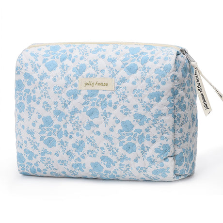 Sightor Cotton Makeup Bag Kawaii Floral Cosmetic Bag Large Travel Toiletry Bag Quilted Cosmetic Pouch for Women (Cerulean Blue)