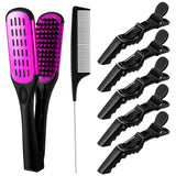 Honeydak Double Brush Boar Bristle Hair Comb with Clamp and 5 Alligator Clips Pin Tail Comb for Styling (Rose Red)