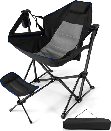 HAPPYGRILL Hammock Camping Chair Folding Camping Swinging Chair with Retractable Footrest Cozy Head Pillow Carrying Bag Portable Lightweight Rocking Chair for Camping Fishing Picnic