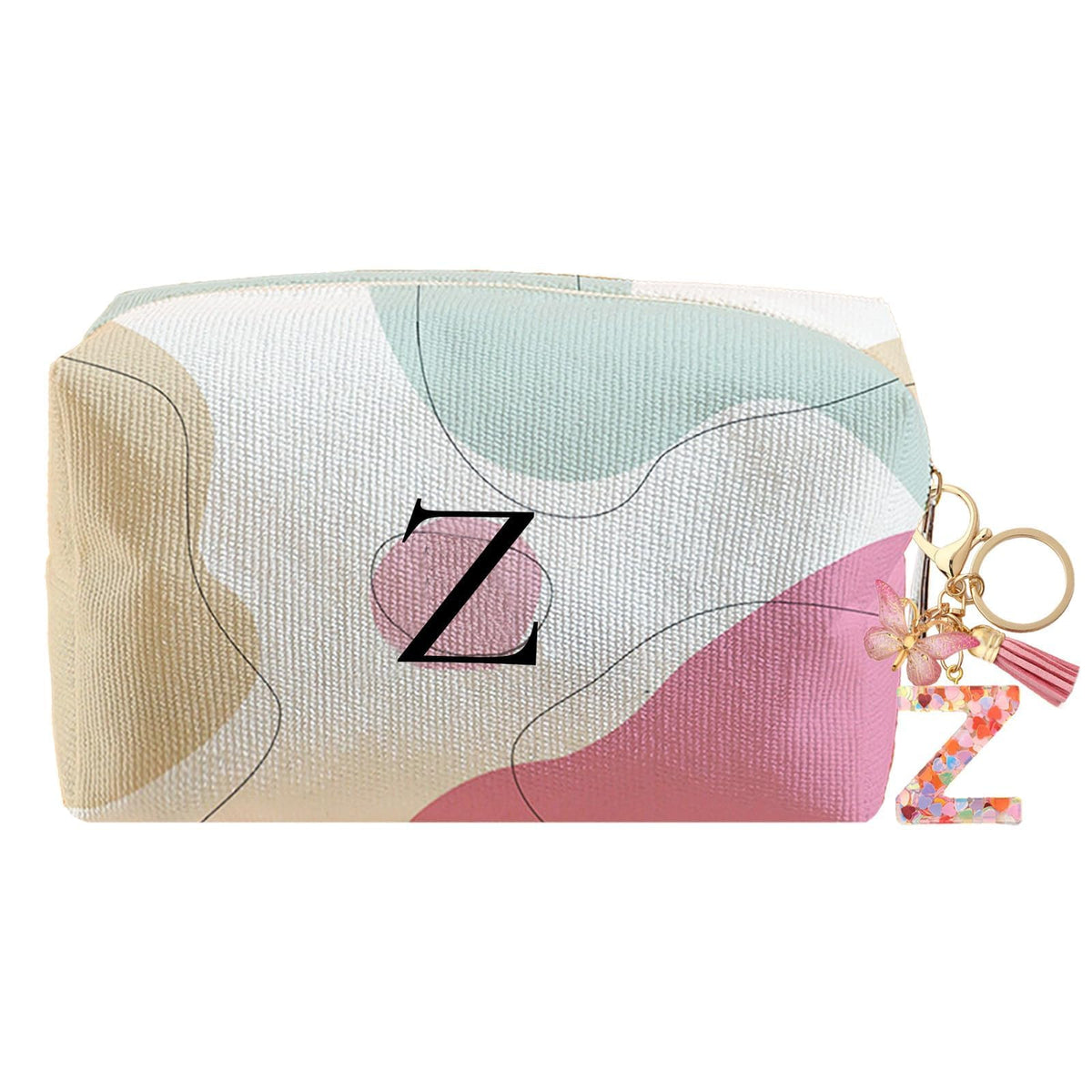 LYDZTION Personalized Initial Makeup Bag Letter Keychain Custom Makeup Cosmetic Bag for Women Mom Best Friend Teen Girls Birthday Wedding Personalized Anniversary Bridal Shower Gifts (Z)