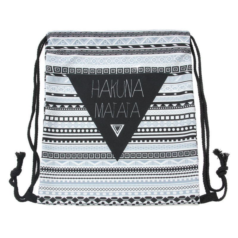Geometric Letter Print Drawstring Travel Organizer Bag