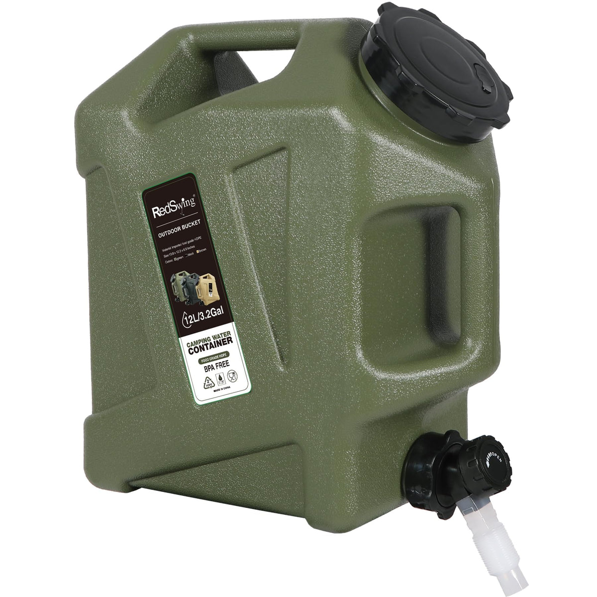 RedSwing 3.2 Gallon Water Container Portable Water Storage Carrier Tank with Spigot for Camping Outdoor Hiking Travel BPA Free Green