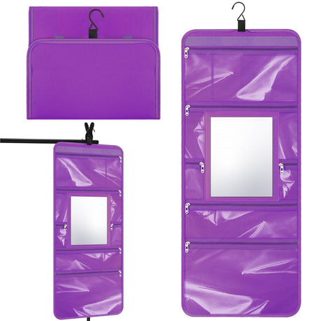 SilTriangle Hanging Toiletry Bag with Mirror Travel Foldable Beauty Bag Dance Bag with Mirror Backstage Cosmetic Bag Foldable Makeup Storage Organizer for Traveling Dancers Artists Home Spa (Purple)