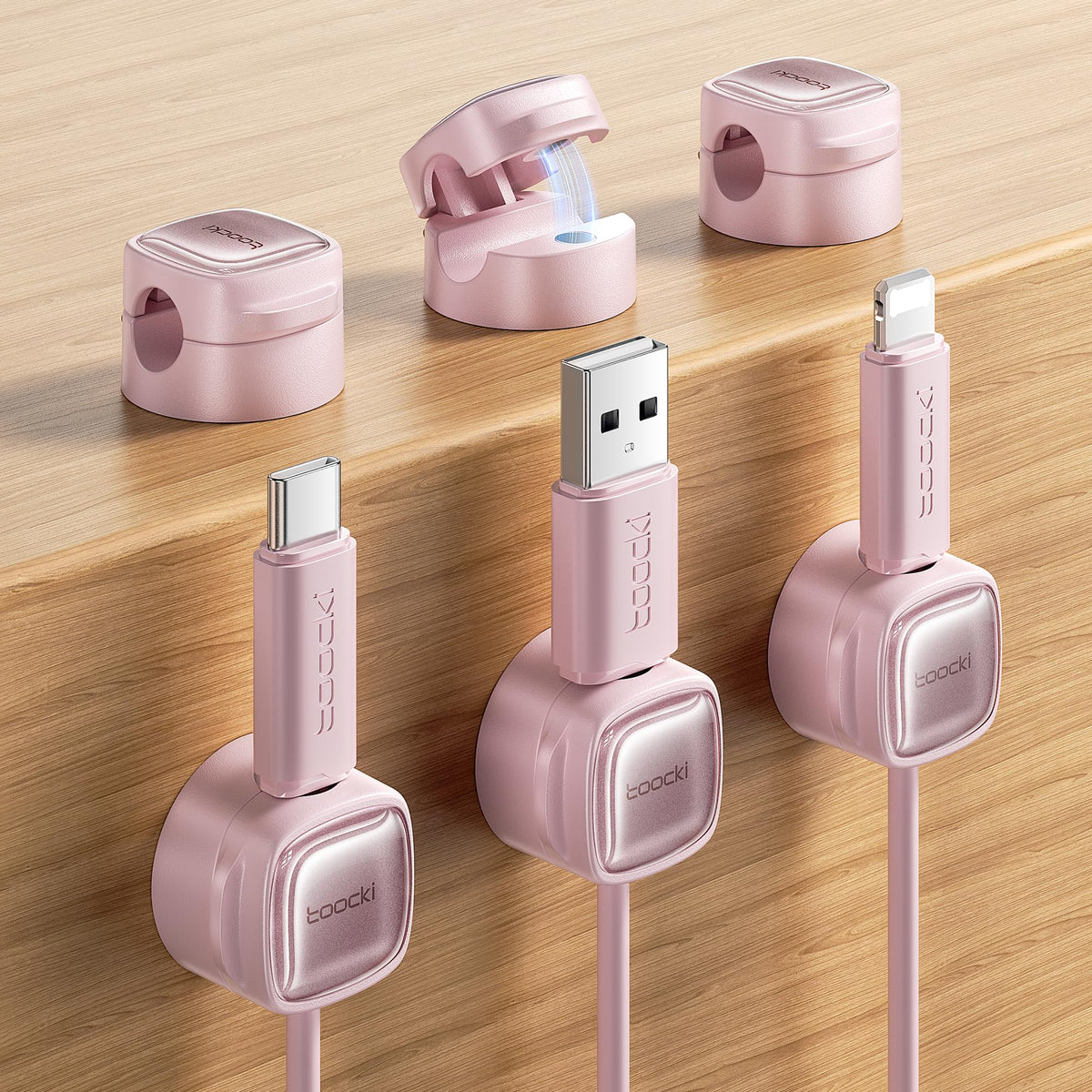 6 Pack Magnetic Cable Clips – Cord Organizer & Holder Toocki Adhesive Cable Management Wire Holder for USB Charging Cables Ideal for Home Office Car Desk and Nightstand-Pink