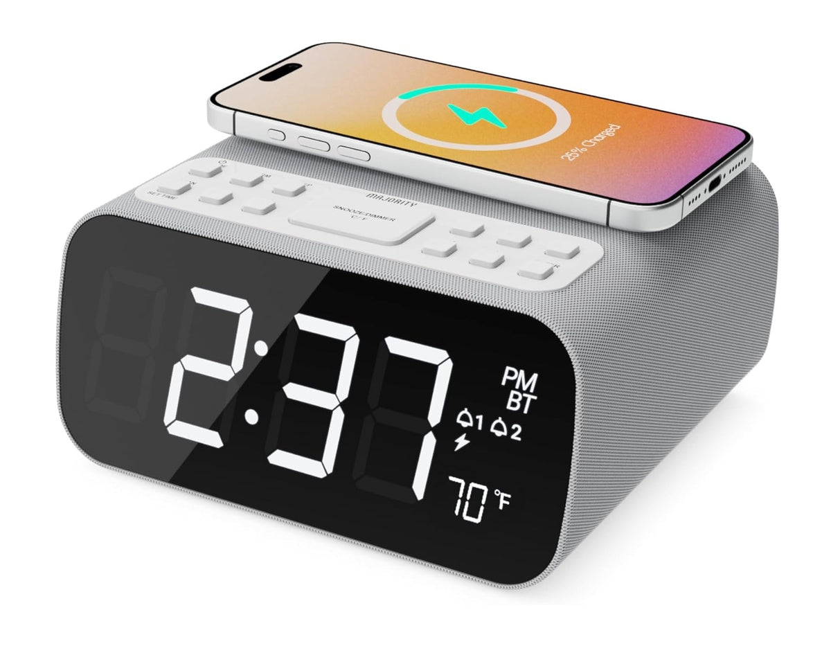 Majority Darwin Bedside Radio with Alarm Clock, Wireless Charger, FM, Bluetooth & Built-in Thermometer