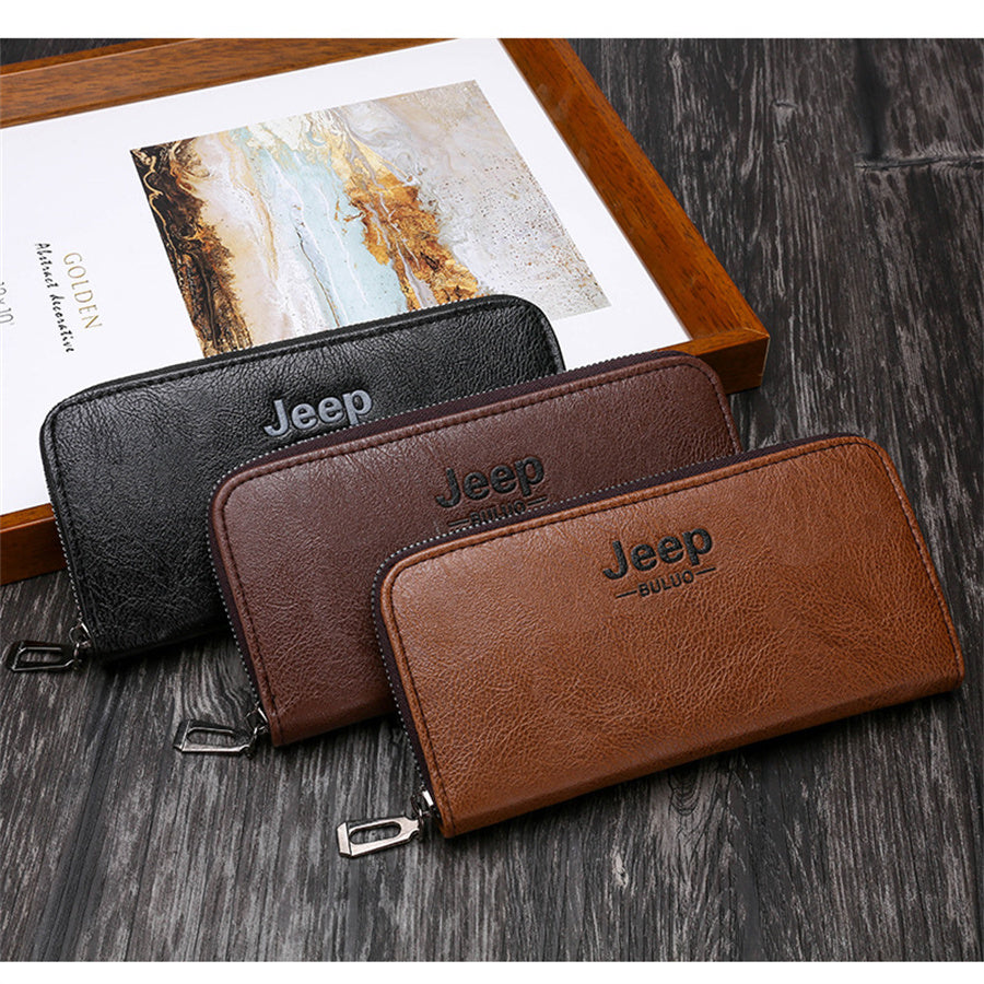 Men's Black Leather Coin Purse with Zipper Wallet