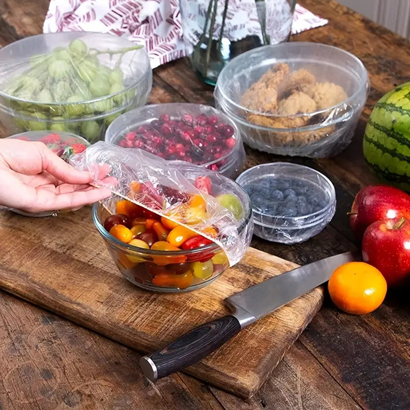 Disposable Plastic Food Storage Covers - 50/100pcs Set