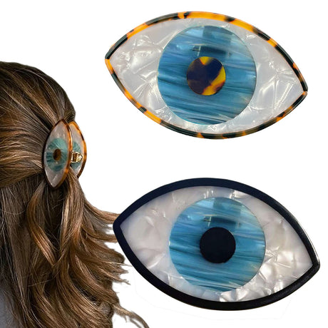 YOSOMK 3" Retro Blue Eye Hair Claw Clips - Non-slip Small Hair Accessories for Women With Unique Design and Stitching Color for Thick and Thin Hair