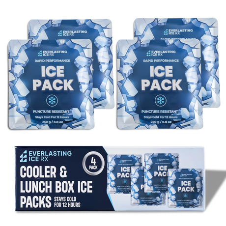 Rapid Performance Reusable Ice Packs for Lunch Boxes Lunch Bags or Coolers | 4 Pack | Cold for Up to 12 Hours | Ice Packs for Cooler Long Lasting for Camping Beach & School