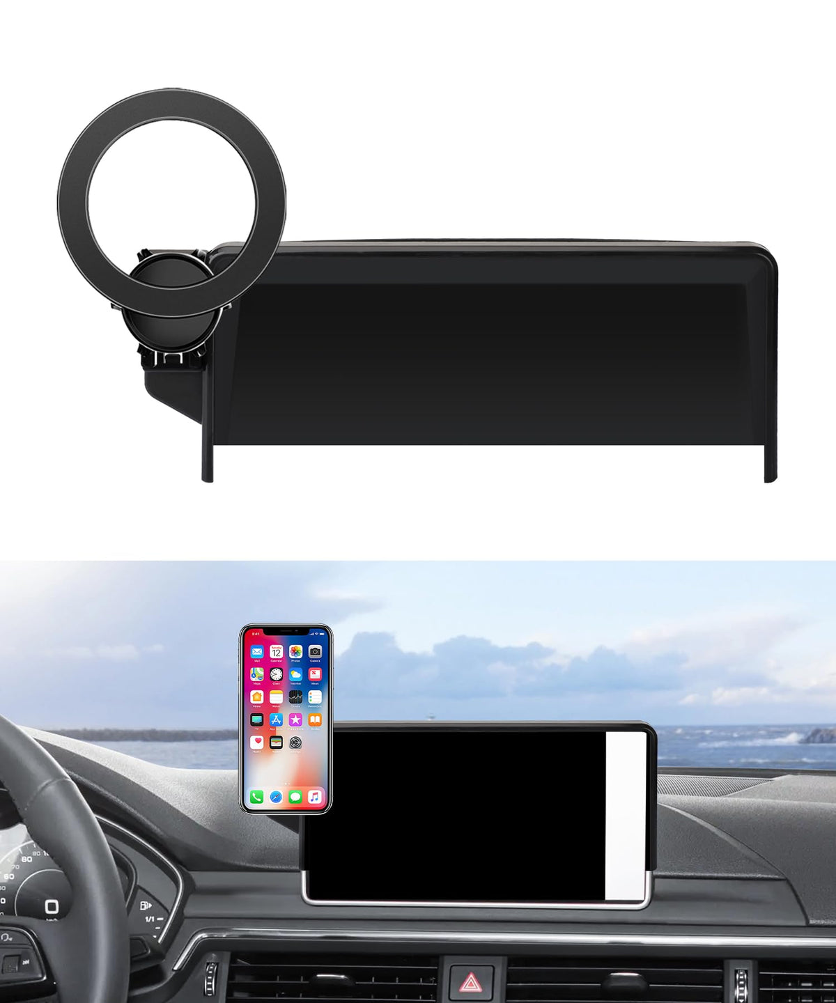 MaserWeller Car Phone Holder for 2017-2019 Audi A4 Accessories / 2018-2020 Q5 Accessories 8.3-inch Screen Fixed Clip Phone Mount Compatible with MagSafe 360° Rotation Cell Phone Holder