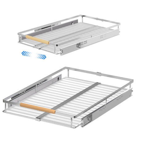 MIYUPTC Pull Out Cabinet Drawer Organizer Heavy Duty Slide Out Pantry Shelves Sliding Drawer Storage for Bathroom Home Kitchen 2 Pack Chrome 22Deep
