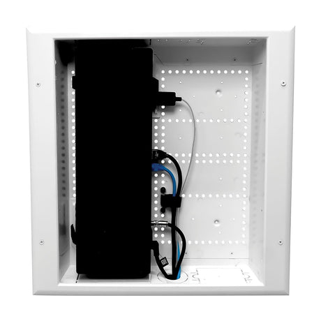 DataComm Electronics 45-8011-1P Multi-Functional Recessed Media Box with Integrated Duplex Power Receptacle For Seamless Home & Office Connectivity Solutions In Wall Box Hides TV Outlet & Cables