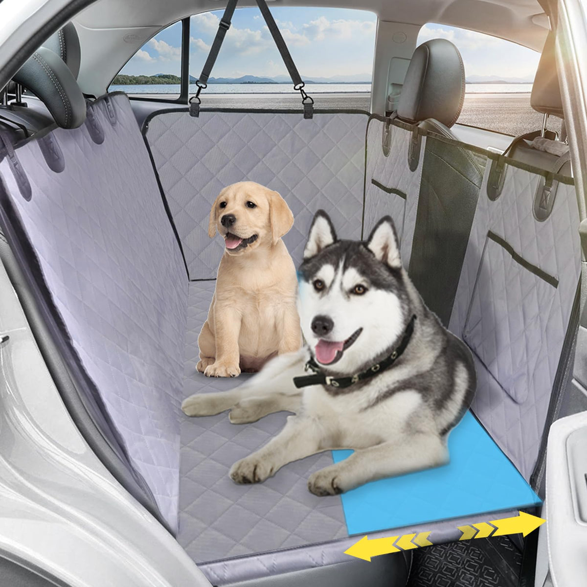 KITIDEA Back Seat ExtenderDog Car Seat Cover for Back Seat Bed for Car Travel Bed with with Mesh Window and Storage PocketSupports 420lb Waterproof Dog Hammock for Car Dog Car Bed for CarSUVTruck