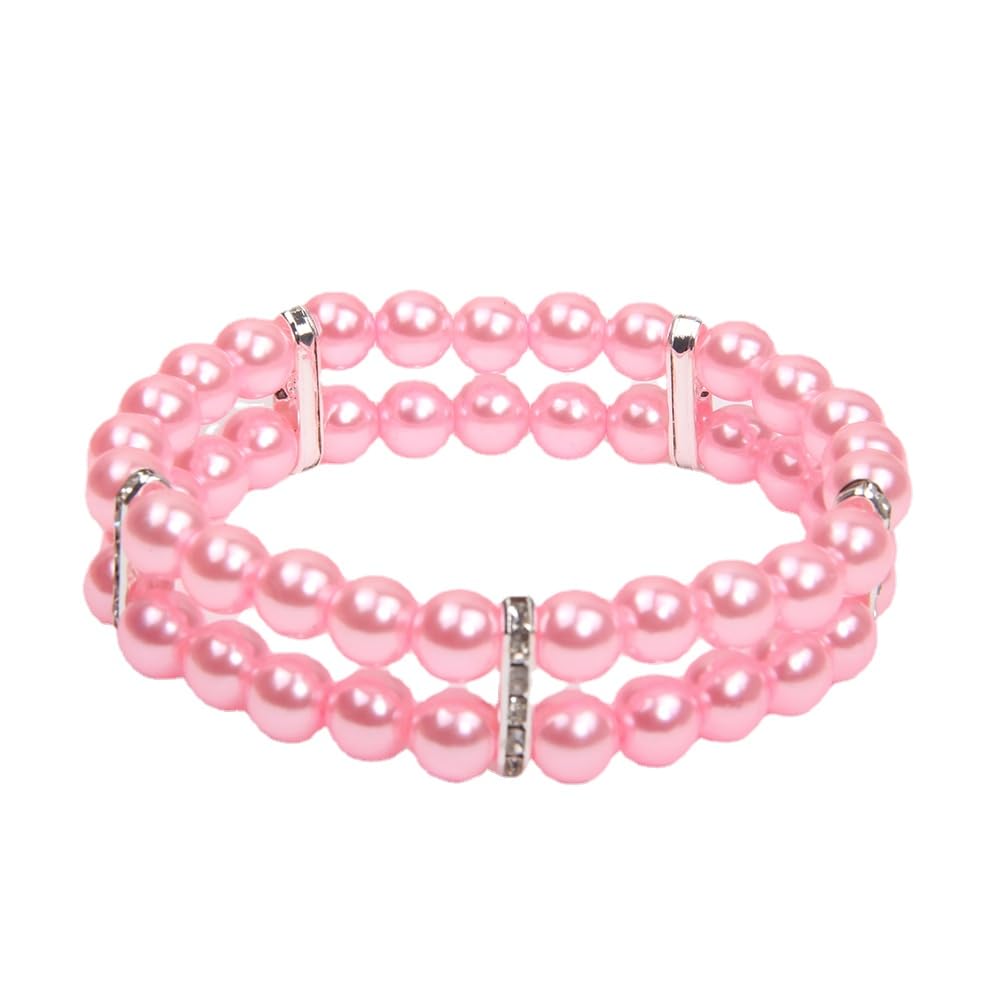 XKSRWE 2 Rows Pearls Pet Dog Necklace Collar Bling Accessories Charm Pet Puppy Jewelry Puppy Chihuahua Yorkie Handmade Adjustable (Pink Extra Small)