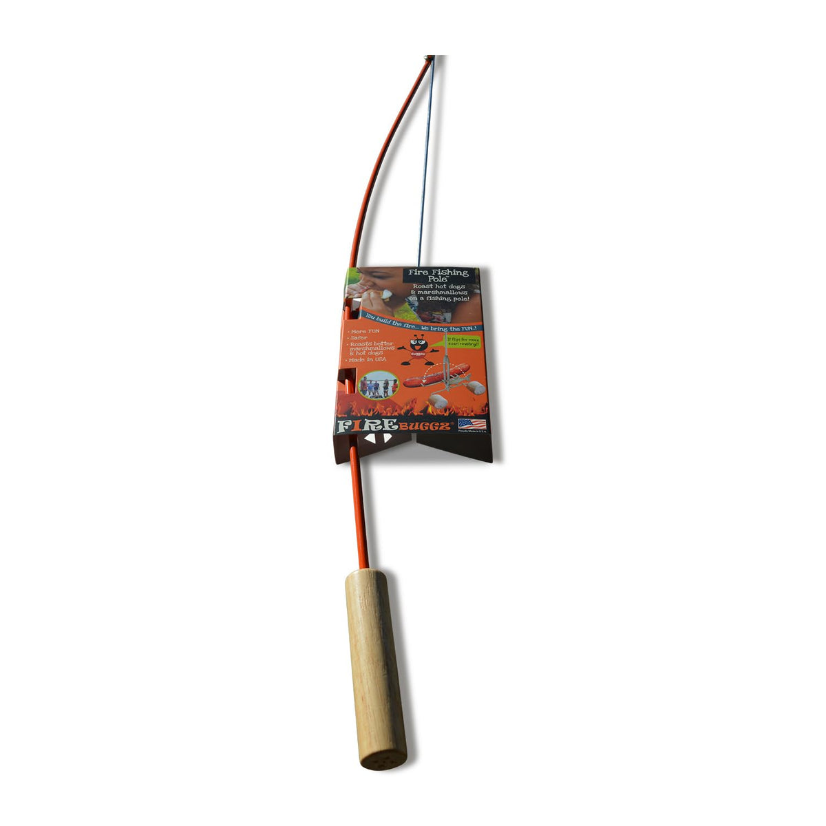 Firebuggz Camping Accessories -Campfire Fishing Pole Roaster - Funny Marshmallow and Hot Dog Roasting Sticks for Campfire Orange