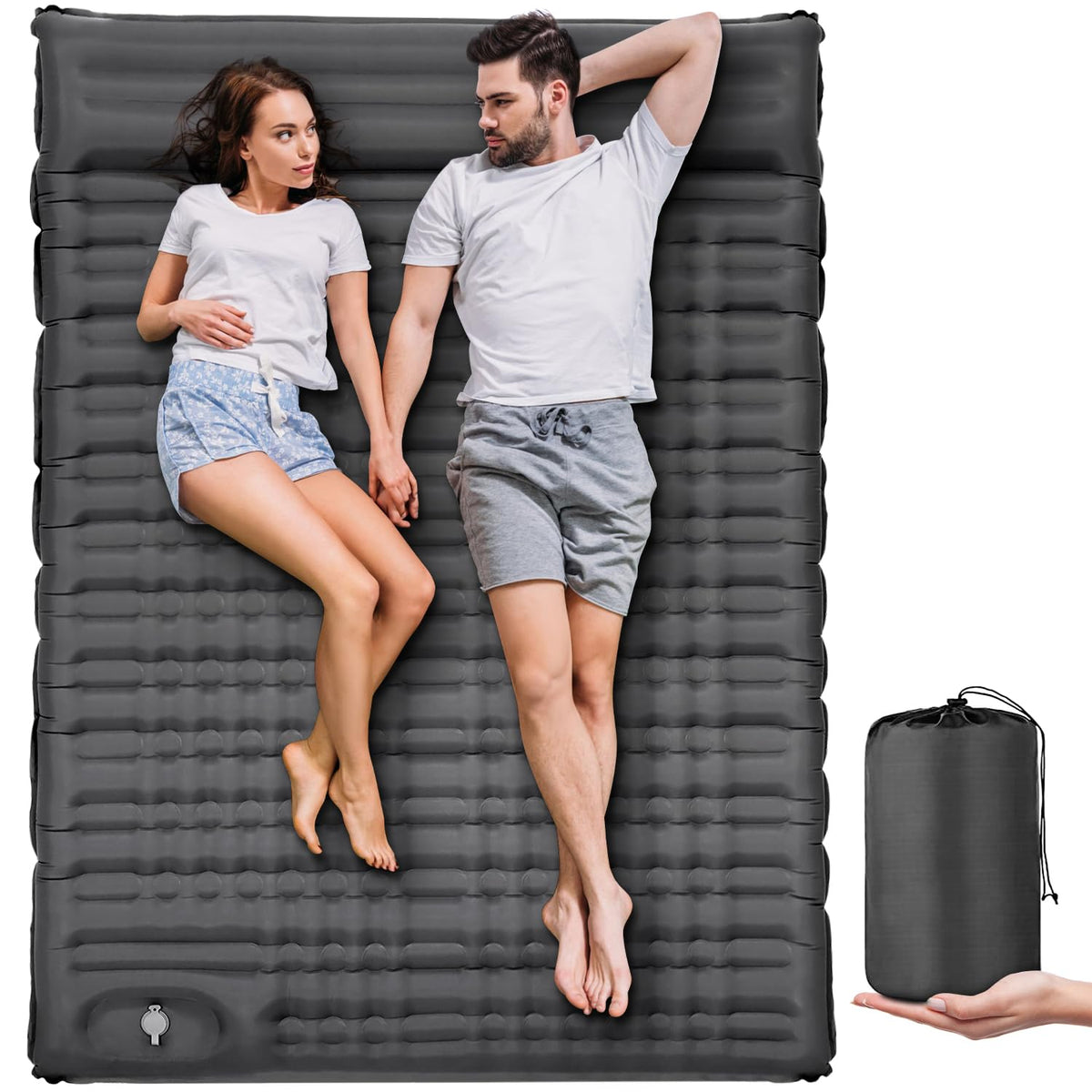 Vidoya Double Sleeping Pad for Adults Inflatable Sleeping Pad Extra 4.7 Inch Thickness with Pillow Built-in Foot Pump Camping Beds for Backpacking Hiking Tent(Dark Grey 80" L x 55" W x 4.7" Th)