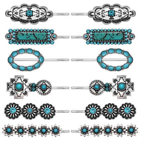 Western Turquoise Hair Clips Southwestern Country Cowgirl Hair Pin for Women Decorative Bobby Pins Western Turquoise Flowers HOWDY COWGIRL Retro Hair Pins Hair Accessories 12 Pack (12Pcs-C)
