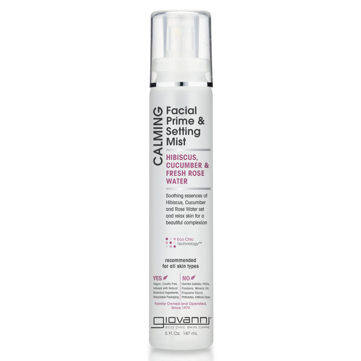 GIOVANNI Calming Facial Prime Setting Mist - Hibiscus Cucumber & Fresh Rose Water Set & Relax Skin for a Beautiful Complexion On the Go Hydration Use Before & After Applying Makeup - 5 Fl oz