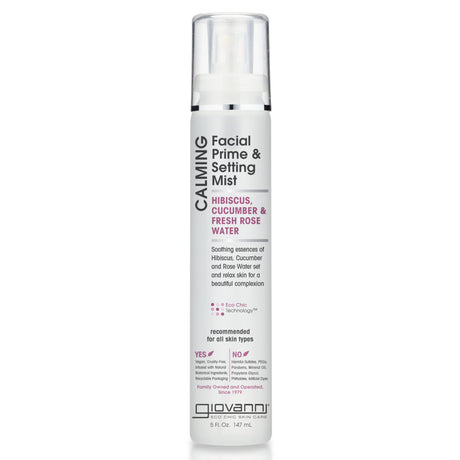 GIOVANNI Calming Facial Prime Setting Mist - Hibiscus Cucumber & Fresh Rose Water Set & Relax Skin for a Beautiful Complexion On the Go Hydration Use Before & After Applying Makeup - 5 Fl oz