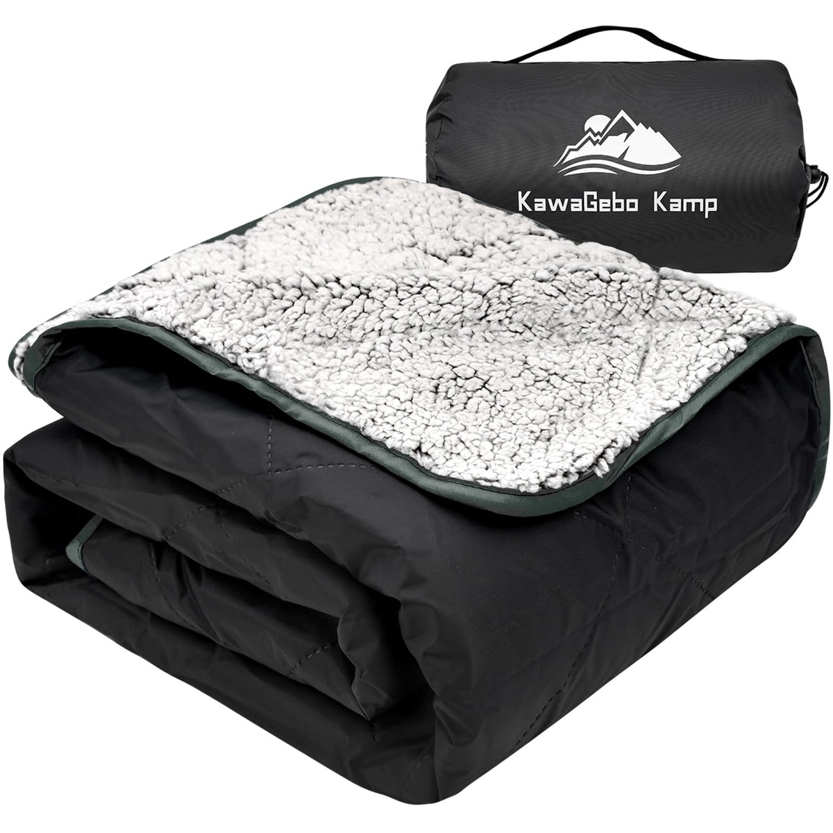 KawaGebo Kamp Sherpa Warm Outdoor Camping Blanket - Waterproof Stadium Blanket for Cold Weather Camp Sports Mom and Concert - Camping Quilt