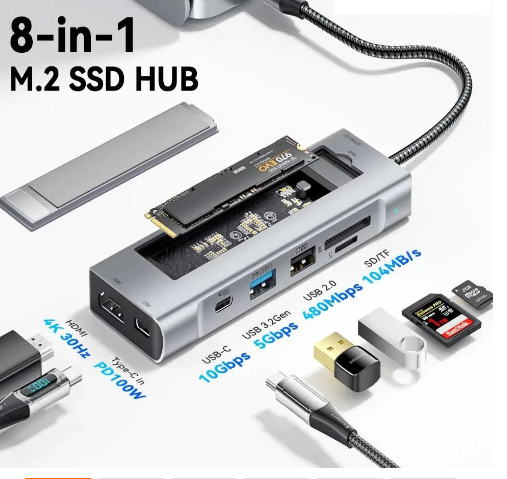 8 in 1 USB-C Hub with M.2 NVMe/SATA Enclosure (One)