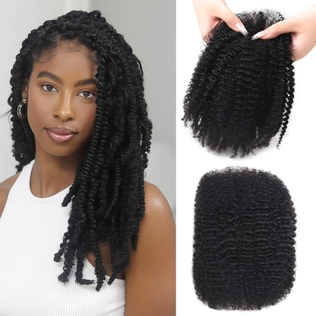 Afro Kinkys Human Hair Bulk 50g/Pack Natural Black 100% Human Hair Soft 4C Afro Kinky Bulk Human Hair for Locs Extensions/Twists/Braids Can Dye and Bleach (Natural Black 18 Inch)