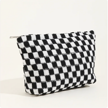 Large Wool Chessboard Cosmetic Bag